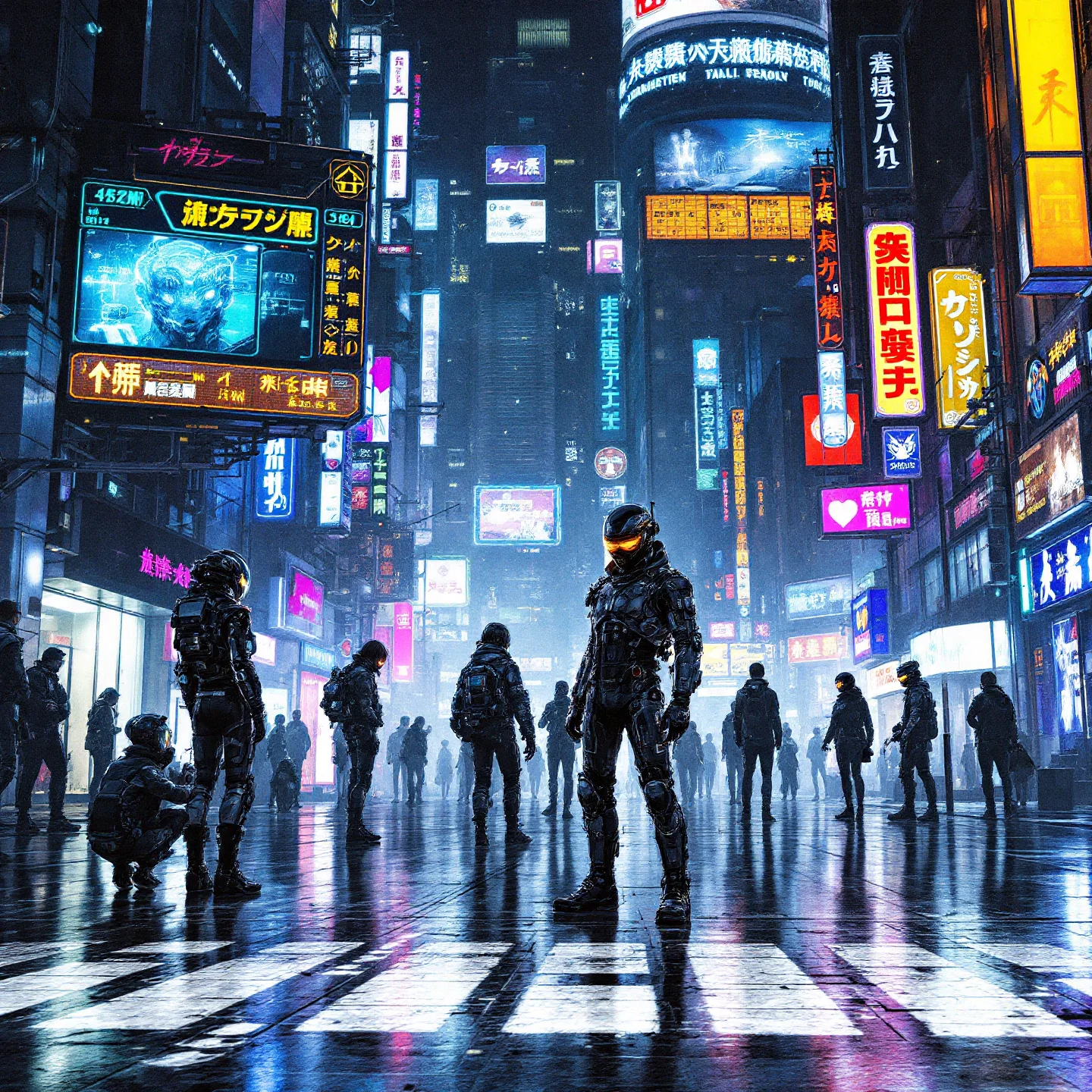 AI 生成的赛博朋克风格霓虹灯未来城市夜景